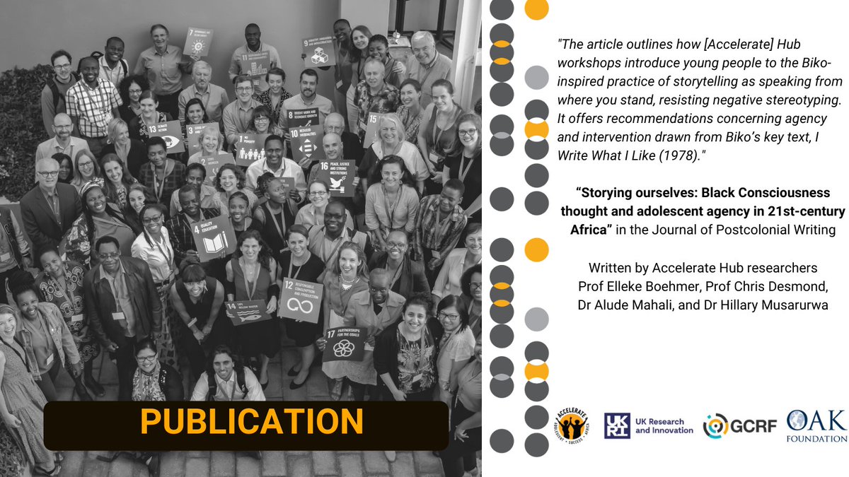 Accelerate Research Hub (@accelerate_hub) on Twitter photo Publication 📄 Researchers from our team published this article in <a href="/Routledge_JPW/">Journal of Postcolonial Writing</a>, on how <a href="/accelerate_hub/">Accelerate Research Hub</a> workshops introduced #adolescents to a practice of storytelling inspired by South African anti-apartheid activist #SteveBiko. Read the article here: bit.ly/3fZDUvx Publication 📄 Researchers from our team published this article in <a href="/Routledge_JPW/">Journal of Postcolonial Writing</a>, on how <a href="/accelerate_hub/">Accelerate Research Hub</a> workshops introduced #adolescents to a practice of storytelling inspired by South African anti-apartheid activist #SteveBiko. Read the article here: bit.ly/3fZDUvx