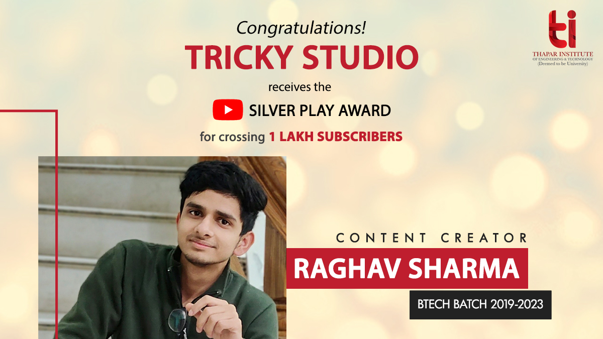 TIETofficial's tweet photo. It’s amazing to see Thaparians excel at things beyond the academics!

With his unique style of presentation and refreshing content, @RaghavSharma_TS has garnered over 1 Lakh+ Subscribers and 8.9 Million Views on his YouTube channel. https://t.co/foR8fKeHbD