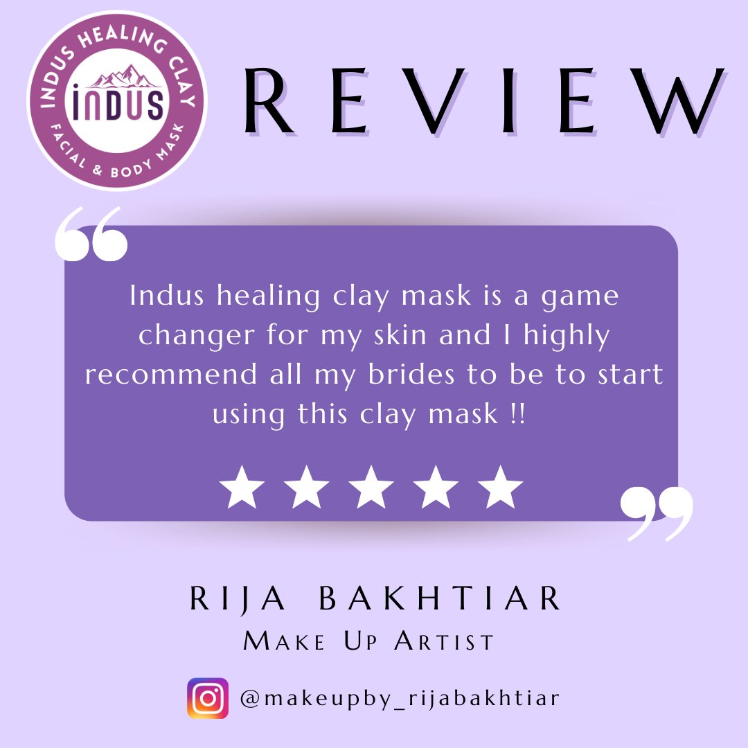 Review from Makeup Artist #indushealingclay #indusclay "Indus healing clay mask is a game changer for my skin"