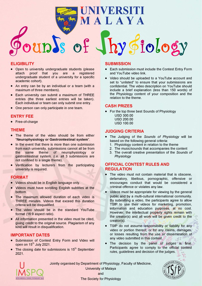 DrLitos's tweet photo. Desde la Universiti Malaya, promotores del Comic Challenge 2020, siguen innovando y proponen ahora un concurso musical titulado "Sounds of Physiology". Tengo constancia de que algunos de mis alumn@s tienen talentos musicales, si quieren participar avísenme @VBIPVS @TEDxUValencia https://t.co/7rXqBce3An