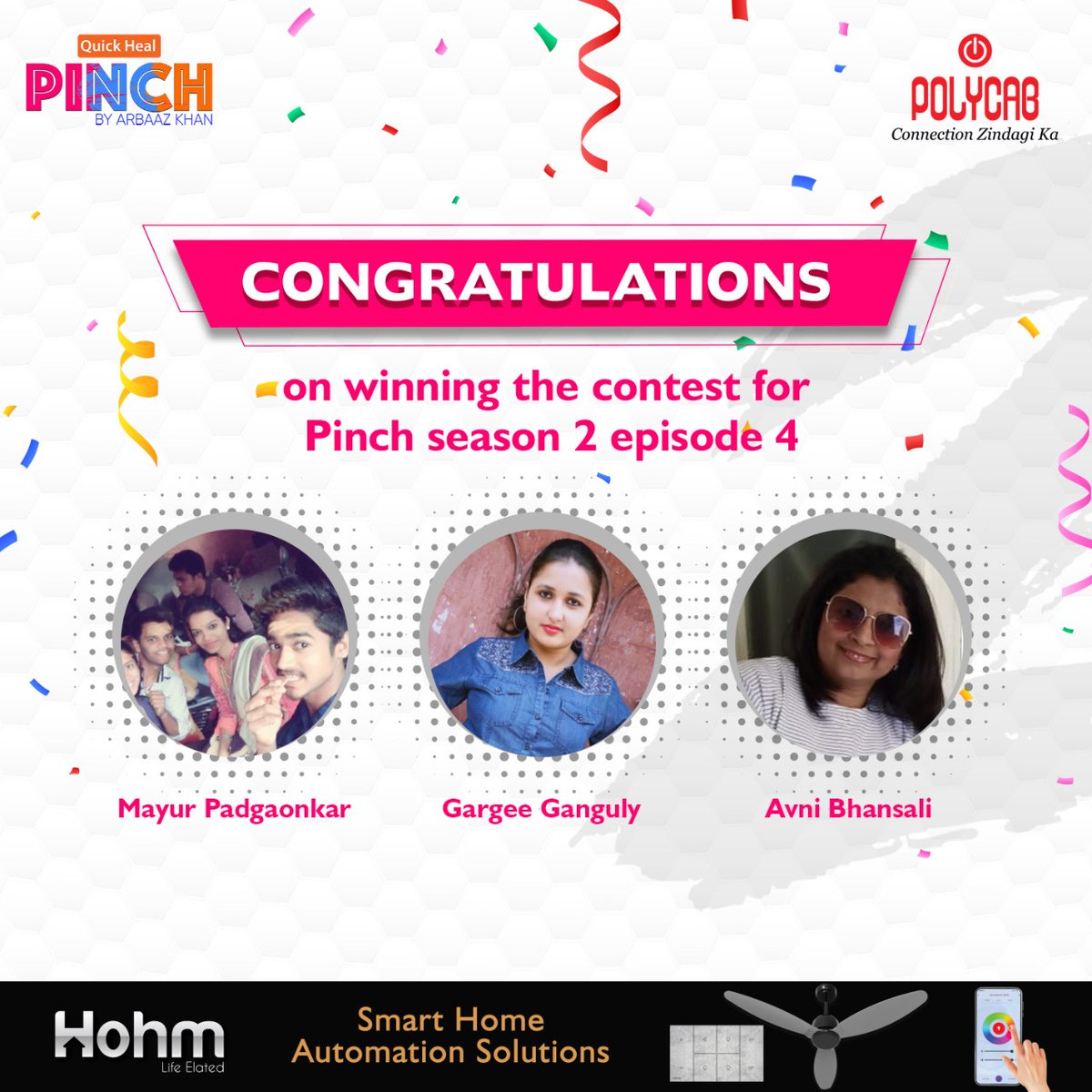 PolycabIndia's tweet photo. Drumrolls π₯π₯π₯
These are the winners of the PolycabxPinch contest! π
Thank you to everyone who participated in the contest. Winners, kindly reach out to us via DM for further details!
#Polycab #ConnectionZindagiKa #PINCH #PolycabHohm #PolycabHohmxPinch #PolycabPinch https://t.co/uzrC17QaGE