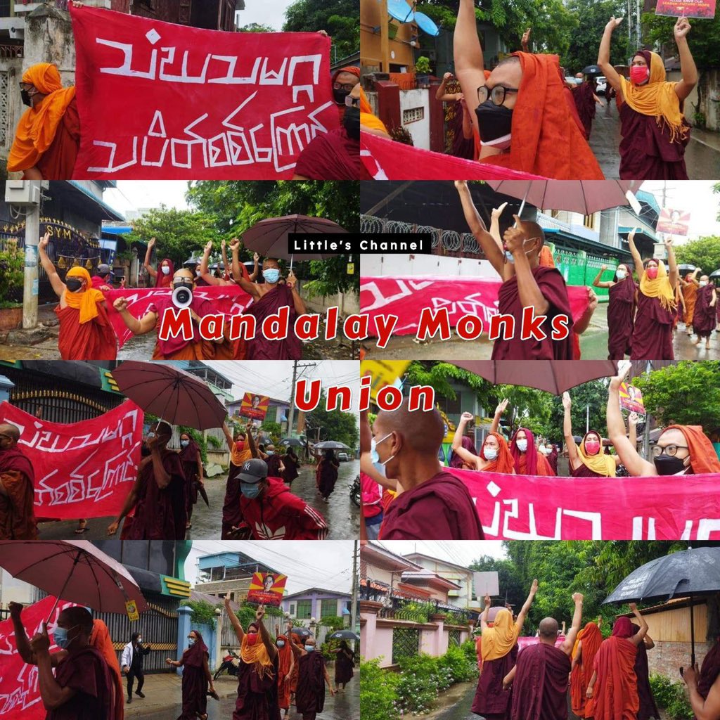 Anti-coup strike by Mandalay Monks Union as 191st day, despite brutal crackdowns.

SIGN THE PETITION FOR NUG
#Aug18Coup 
#WhatsHappeningInMyanmar l