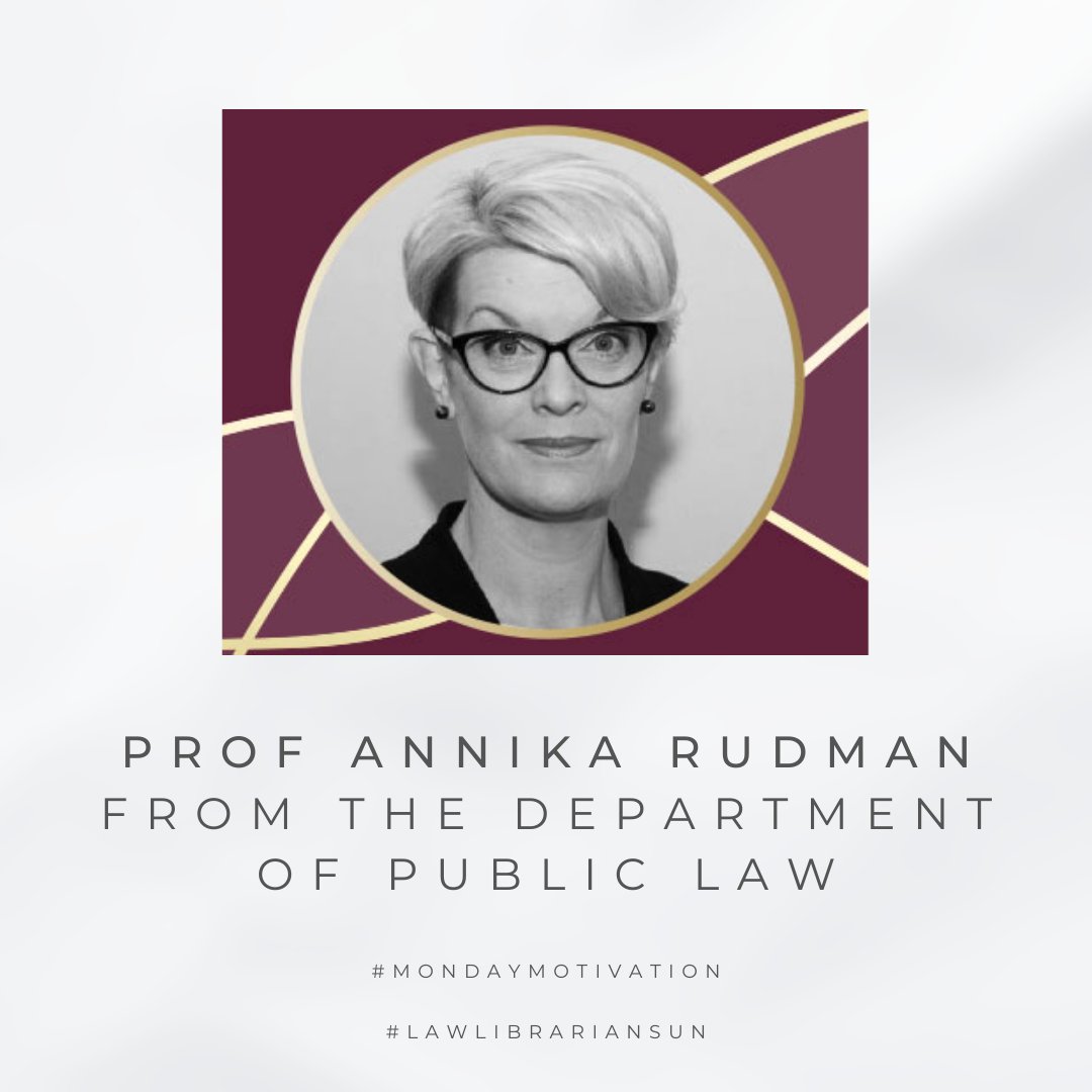 #WomenofSU: Enhancing access to justice for women, LGBTQ, and gender-diverse people an interview with Prof Annika Rudman from the Department of Public Law. Read more: bit.ly/3iTqrqK
<a href="/SLSJMaties/">SLSJ Maties</a> <a href="/Matieslaw/">Stellenbosch JV/S</a> <a href="/LawMaties1/">Law@Maties</a>
 #LawLibrarianSUN #LawLibrarian