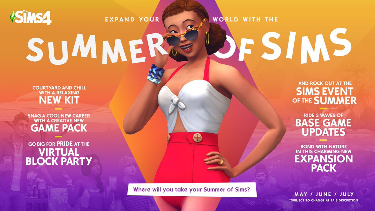SimsUkrainian's tweet photo. Команда The Sims знову інтригує нас гештеґом #SummerofSims! Наразі відомо, що з безкоштовним патчем планується оновлення одного з ігрових наборів, а також буде анонсовано новий комплект.
Що ж розробники приготували нам цього разу? 👙 https://t.co/IK3hQHVw5o