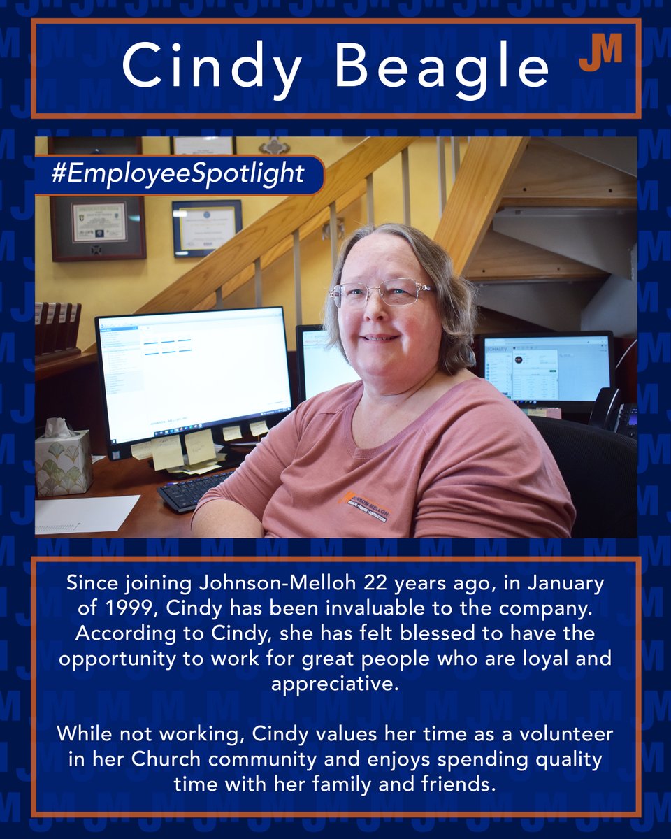 There’s no better person to start off our #EmployeeSpotlight series than Cindy Beagle! Thank you for everything you do, Cindy!

#JohnsonMelloh #EmployeeSpotlight #ThankYou johnsonmelloh.com