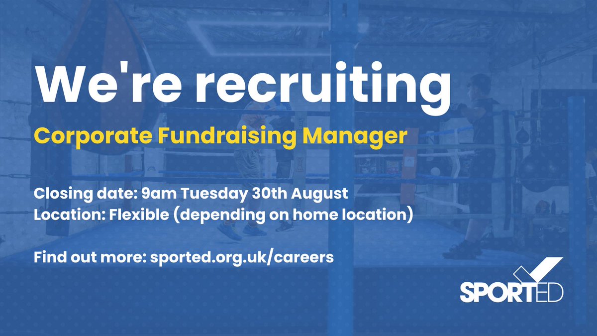 sported_UK's tweet photo. We're recruiting for a Corporate Fundraising Manager!
We're looking for a dynamic, self-starter to boost our corporate fundraising activity. 

Download the job pack and find out more 👉 https://t.co/1uBaYcZm6X 

#charityjobs #fundraisingjob #fundraising https://t.co/sh28F8pIq1