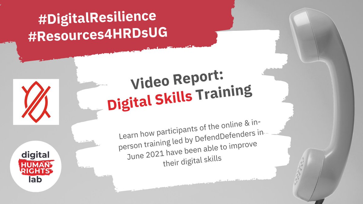 dhrlab's tweet photo. In June 2021, @DefendDefenders conducted a Digital Skills Training for improved efficiency in the delivery of human rights defenders’ work and advocacy using secure digital tools. 

Check out the video report: https://t.co/cGvqY0h546

#DigitalResilience 
#Resources4HRDsUG https://t.co/KQL3tcHKhR