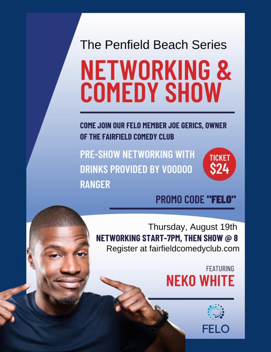 fairfieldchambr's tweet photo. Tomorrow Night - Join FELO for Networking &amp; Comedy Show at Penfield Beach https://t.co/bDLDyKjco6 https://t.co/Wdh4STYm8r