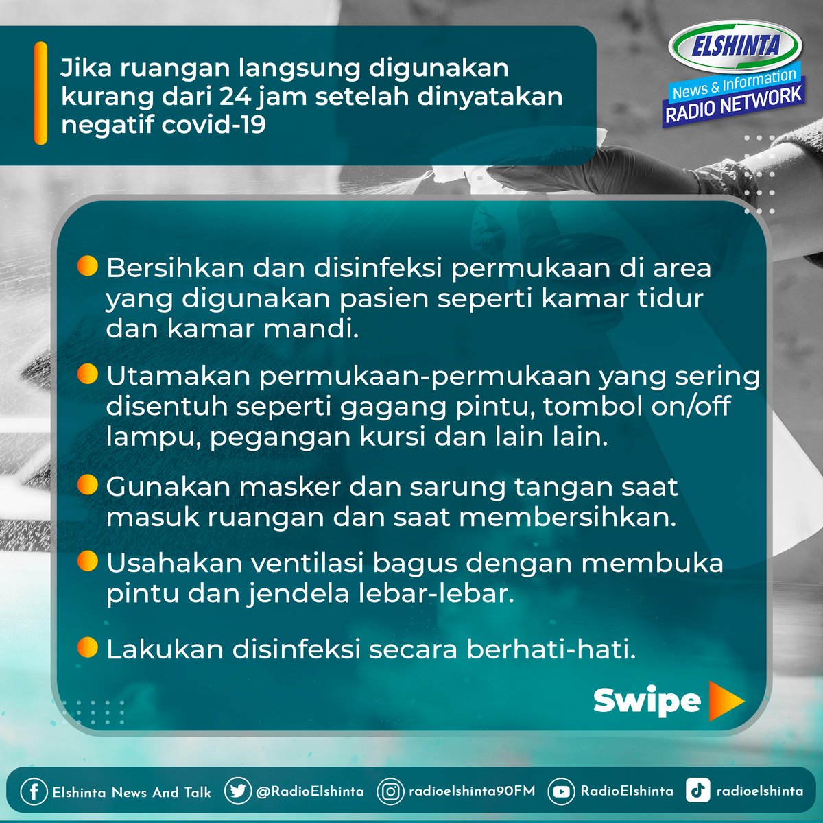 RadioElshinta's tweet photo. Berikut tips membersihkan rumah setelah selesai isoman, cek infografik berikut: https://t.co/k6NkWMqKkT