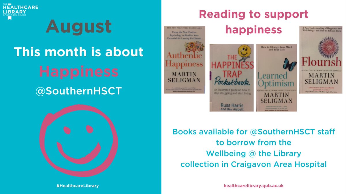 This month it's all about HAPPINESS <a href="/SouthernHSCT/">Southern Trust</a>, so pick up a book to help you smile from the Wellbeing @ the Library collection <a href="/healthcarelib/">The Healthcare Library of Northern Ireland</a> at Craigavon Area Hospital.