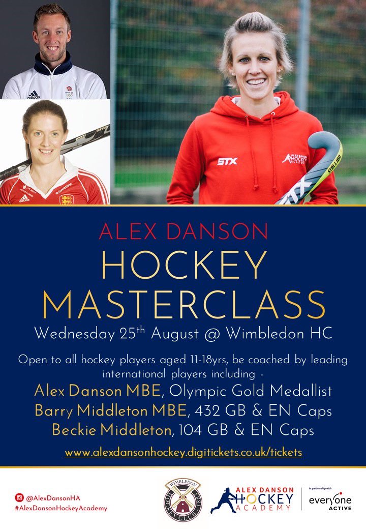 Alex Danson Academy (@alexdansonha) on Twitter photo 🚨Still a few spaces left at <a href="/WimbledonHC/">WimbledonHC</a> Masterclass 🚨
Don’t miss out on the opportunity to be coached by
🌟 Alex Danson
🌟 Barry Middleton
🌟 Beckie Middleton
📍 Wimbledon Hockey Club, London
📆 Wednesday 25th August 2021
alexdansonhockey.digitickets.co.uk/tickets
#ADHAMasterclasses 🚨Still a few spaces left at <a href="/WimbledonHC/">WimbledonHC</a> Masterclass 🚨
Don’t miss out on the opportunity to be coached by
🌟 Alex Danson
🌟 Barry Middleton
🌟 Beckie Middleton
📍 Wimbledon Hockey Club, London
📆 Wednesday 25th August 2021
alexdansonhockey.digitickets.co.uk/tickets
#ADHAMasterclasses