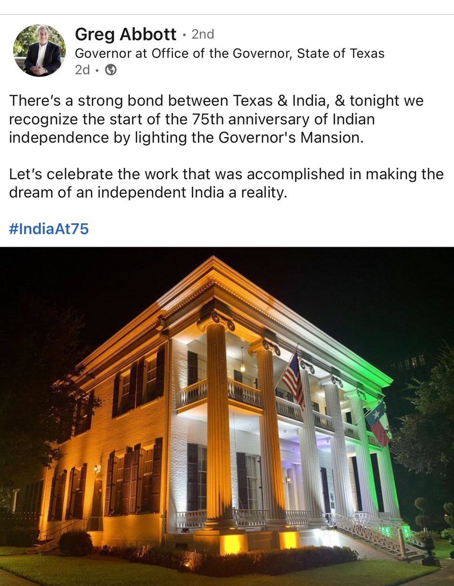 A special message from our Governor <a href="/GregAbbott_TX/">Greg Abbott</a> on the occasion of August 15th. 🇺🇸🇮🇳