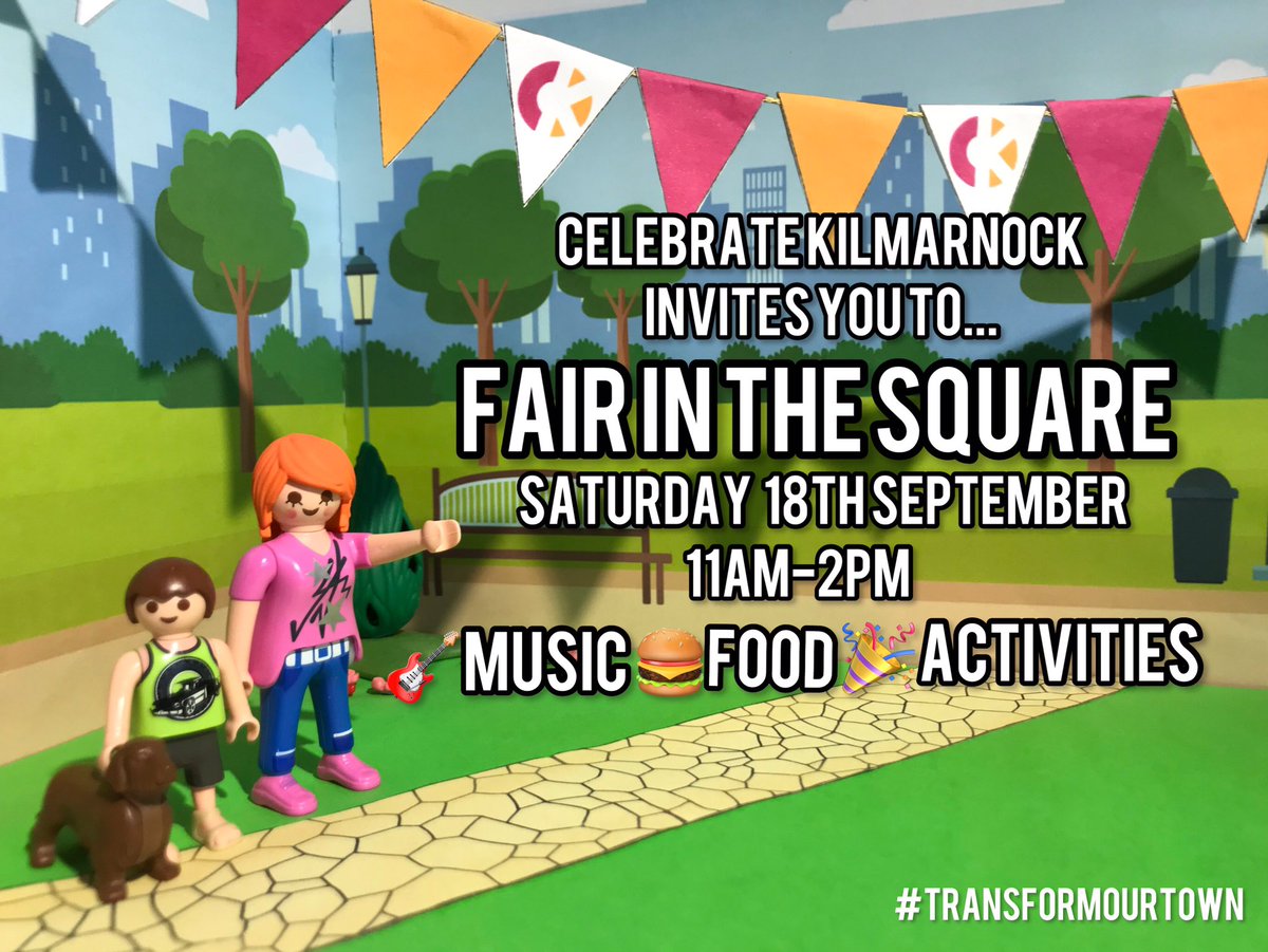CelebrateKillie's tweet photo. Come along to our ‘Fair in the Square’, Saturday 18th September from 11am-2pm at the old Mothercare site! 😁🎉

We’ll have music, food, stalls and plenty of activities for wee ones. 🎸🍔🎪🎨👦🏻

More details coming soon! 👩🏼‍💻

#TransformOurTown #CelebrateKilmarnock #FairInTheSquare https://t.co/P4pdp85z6z