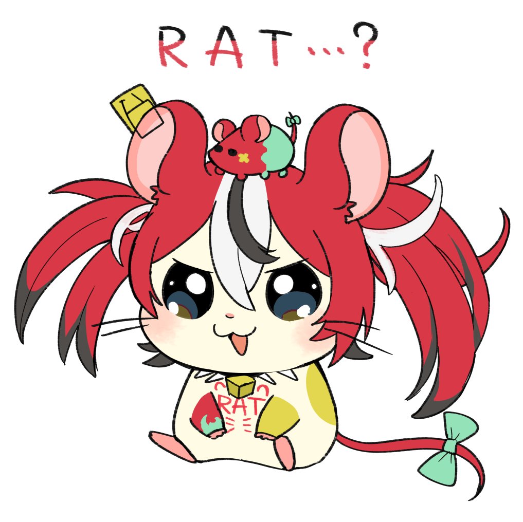 hakos baelz tail ornament tail bow red hair animalization collar mouse ears mouse  illustration images