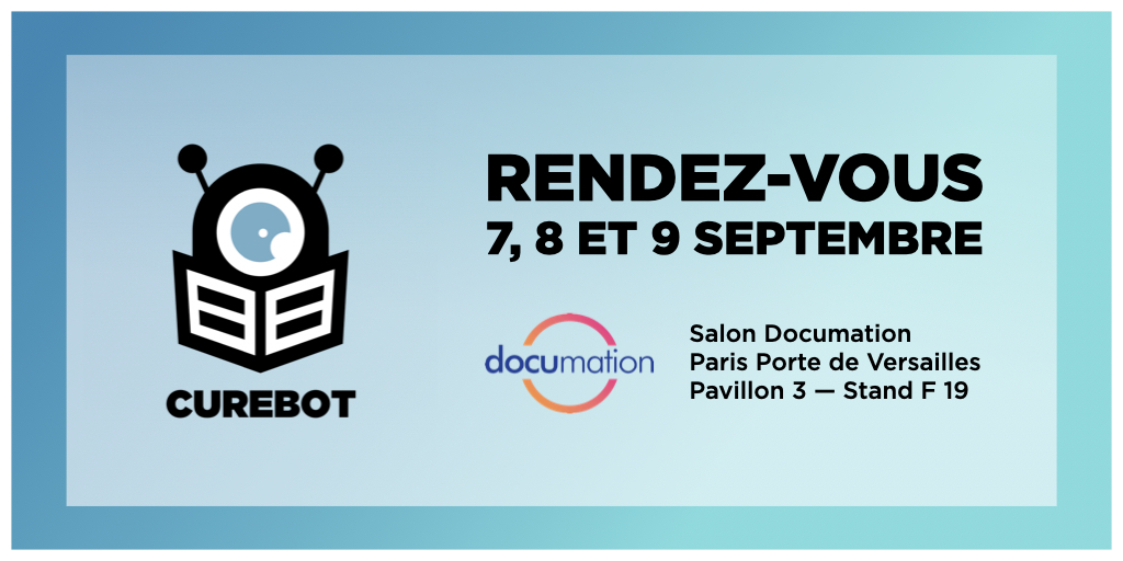 Rdv au salon #IExpo #Documation stand F19 
👉🏻 Découvrez Curebot, notre outil de #veille collaboratif et échangeons autour de vos projets d’#intelligencecollective et de #transfonum

Votre badge : swll.to/eAMvIZ
#digitalworkplace #salon #Paris #colaborationtools