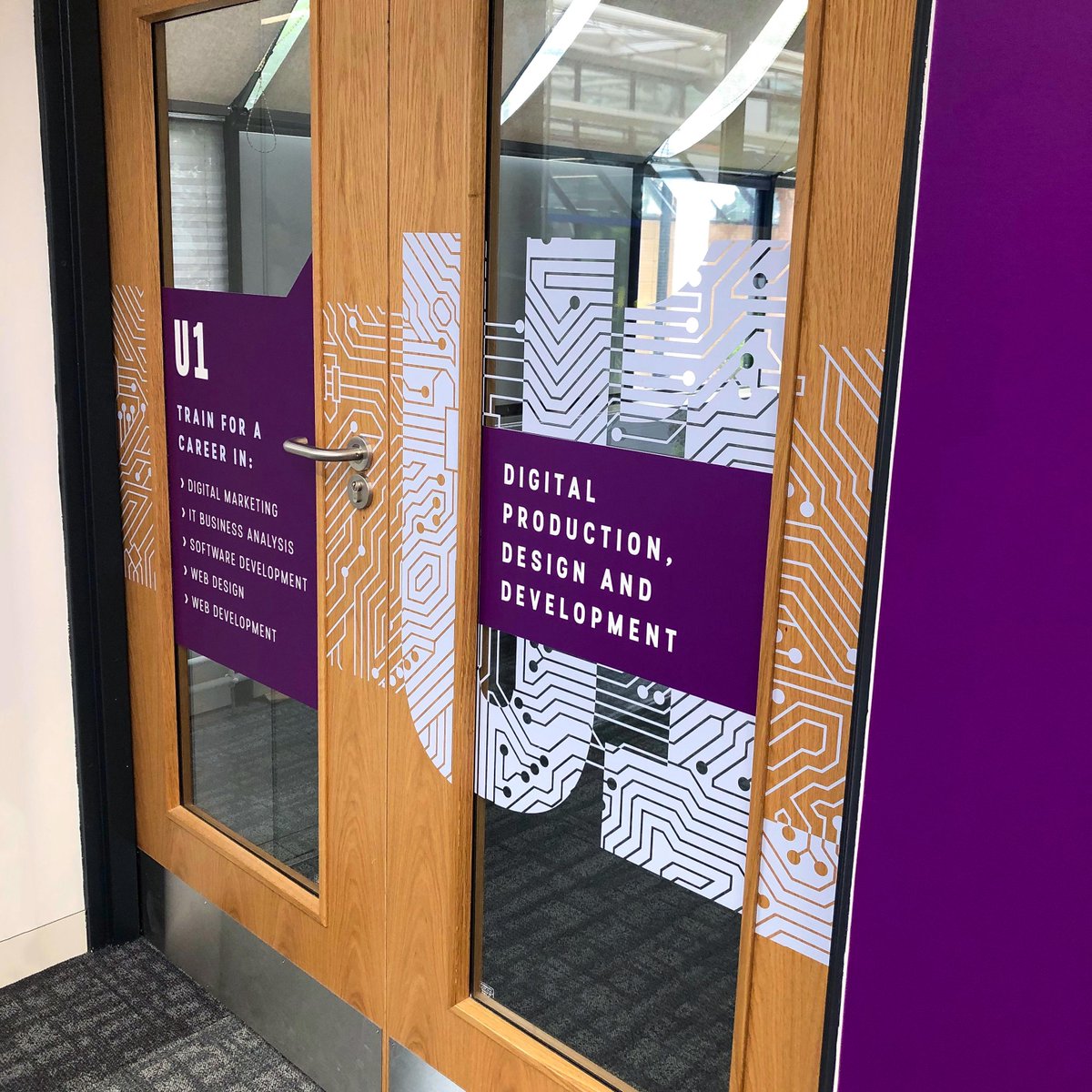 wearepepper's tweet photo. It was great to visit the Farnborough College again and see our work in the flesh! From signage to infographics the campus is now awash with colour! https://t.co/R2doVunjVv