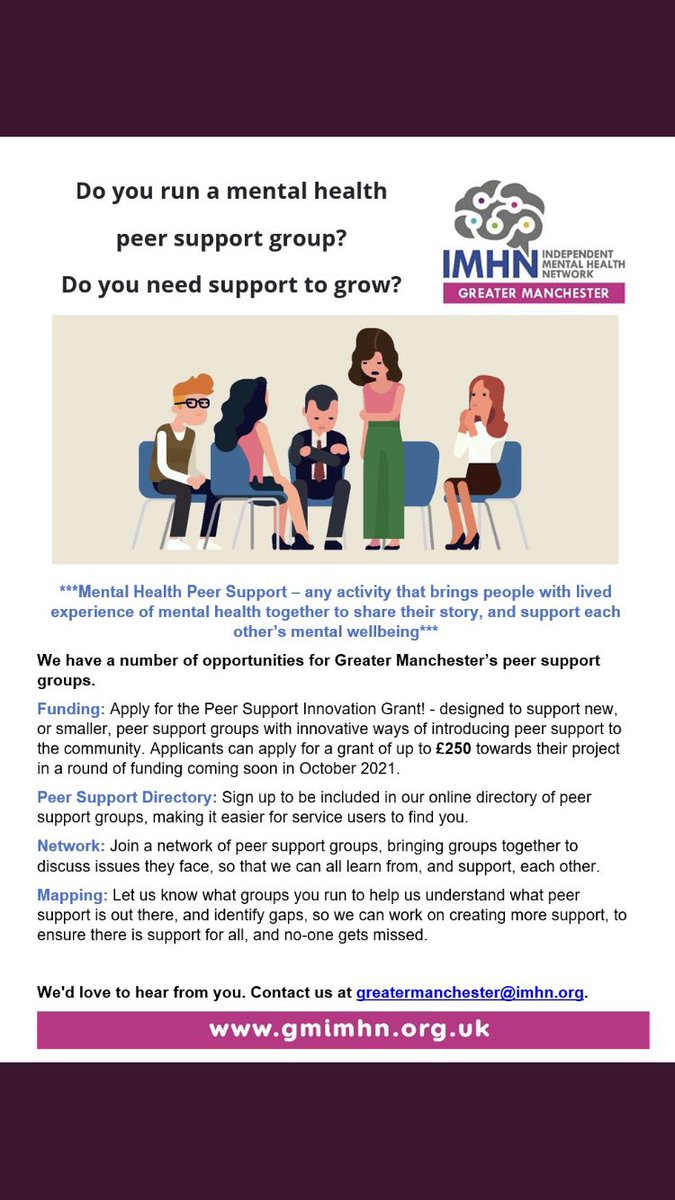 Do you run a peer support group? 
Are you looking for funding or additional support? 

Then I’d love to hear from you. 

sarah.vincent@imhn.org