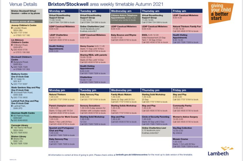 What’s on in the Autumn term? Our new timetable of activities is now available #lambeth #betterstart #under5s