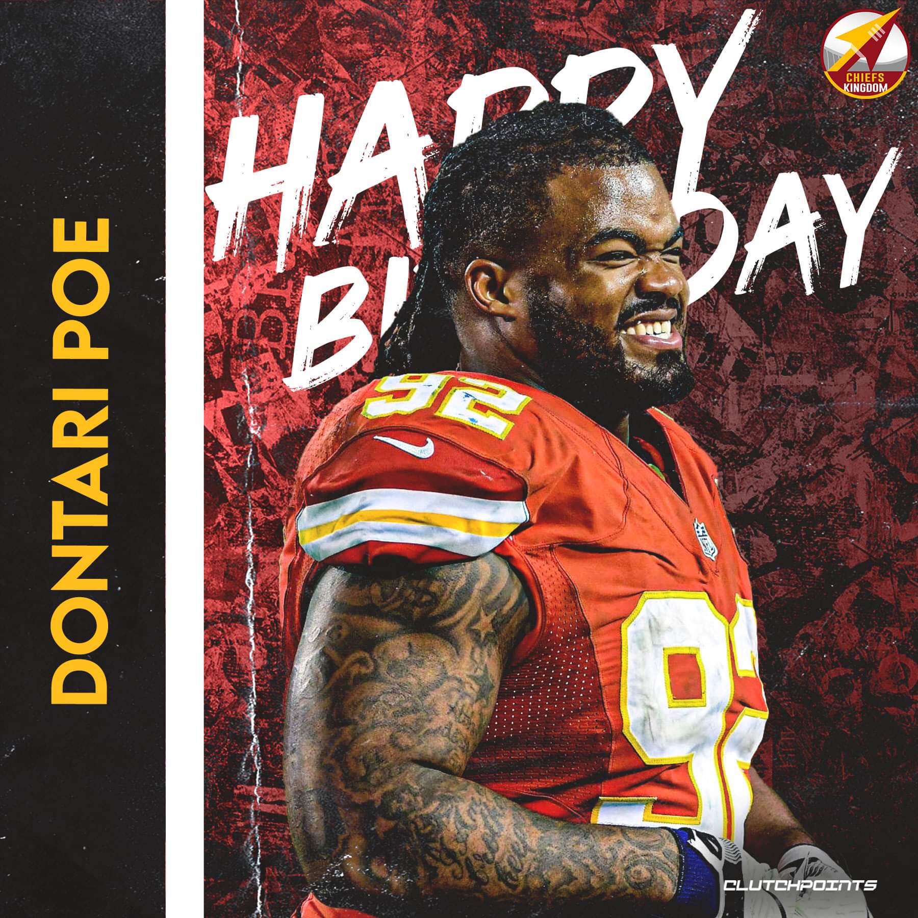 Chiefs Kingdom, let\s all greet 2x Pro Bowler Dontari Poe a happy 31st birthday!  