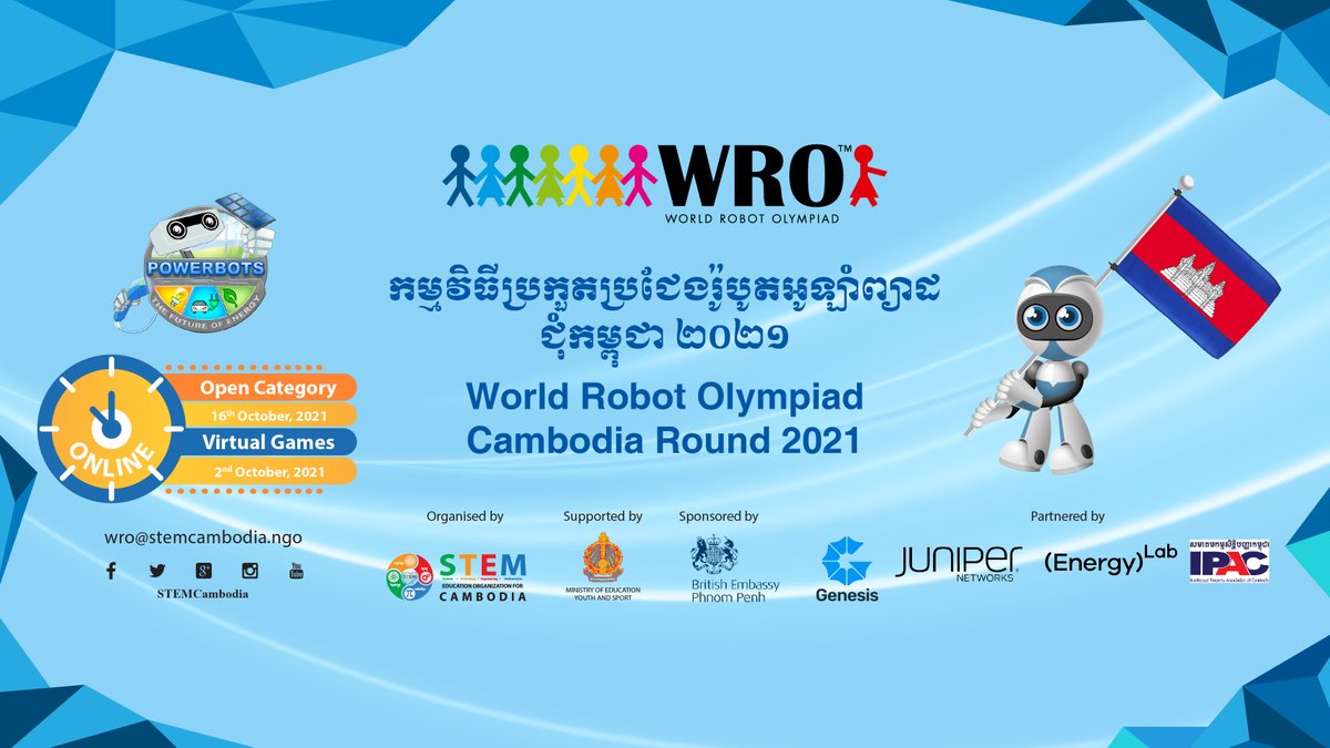 STEMCambodia's tweet photo. World Robot Olympiad - Cambodia Round 2021 is really on its way. Open Category will be held on the 16th of October, 2021 while the Virtual Games will be on the 2nd of October 2021. 

Online Application will be open very soon ~ 

#RoboticsCambodia #STEMEOC2021 https://t.co/4pD7CYqCMu