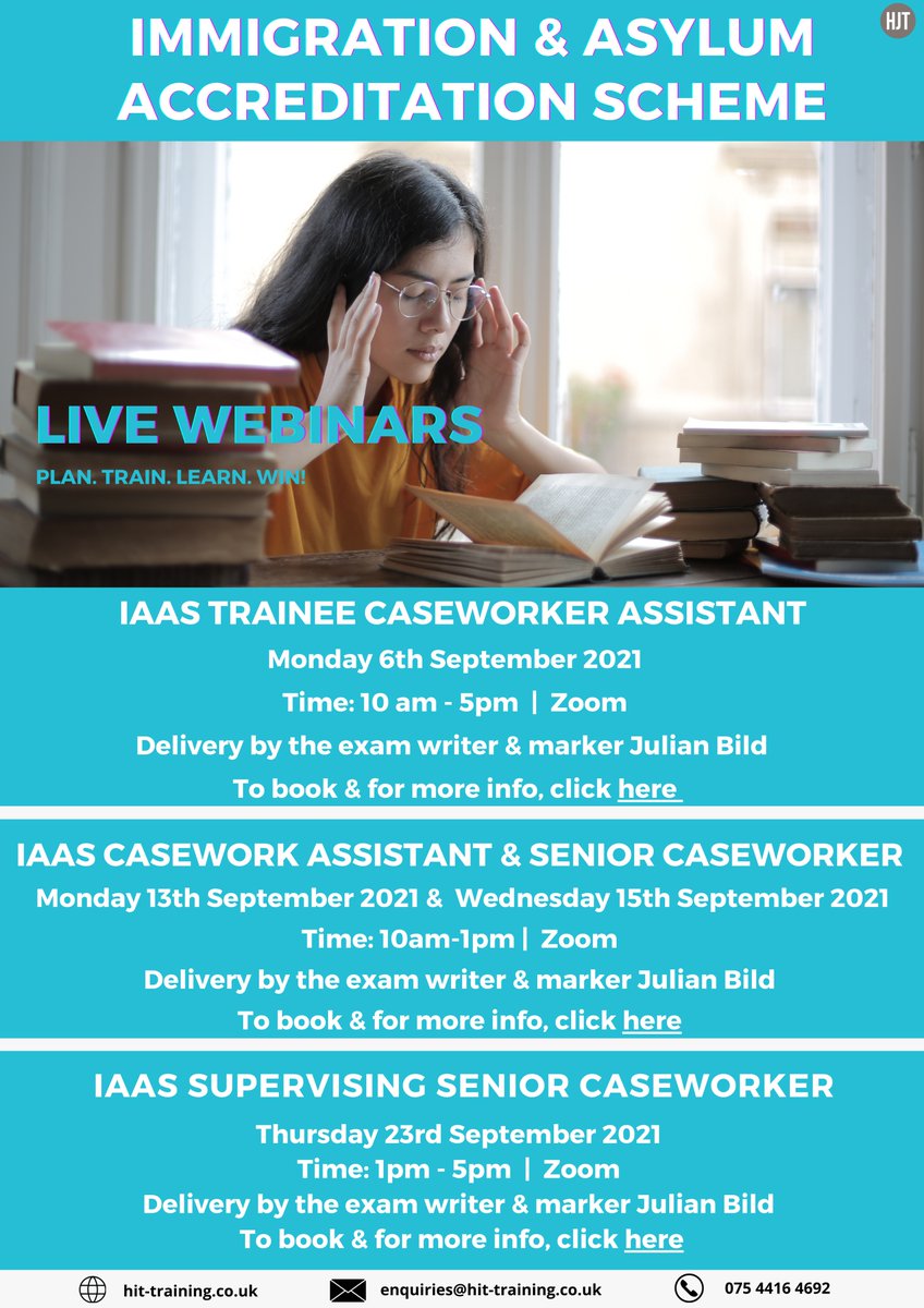 HJT_Training's tweet photo. #IAAS Live sessions scheduled!! Delivery by the exam writer & marker @JulianBild Details in flyer below
#IAAS #lawsociety #exams #immigration #immigrationcosultants #immigrationadvisor #traininganddevelopment #careergrowth #ukImmigration #paralegal #solicitors https://t.co/LltaETzvk4