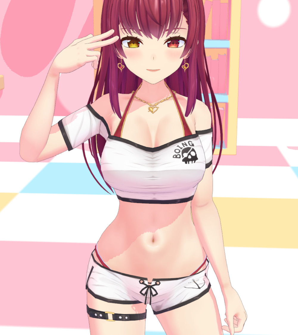 ・服モデル修正、テクスチャ作業
画像に写ってないですが背中を
ショーパンの紐部分と同じ構造に変更
腕も少し寂しかったので下と同じようなのを入れときました～🤗
もう少しテクスチャいじりつつ靴を作っていこうと思います 