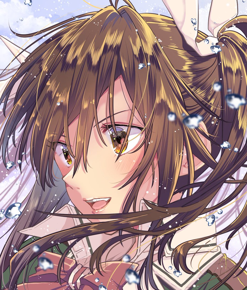 tone (kancolle) 1girl solo brown hair long hair hair between eyes open mouth twintails  illustration images