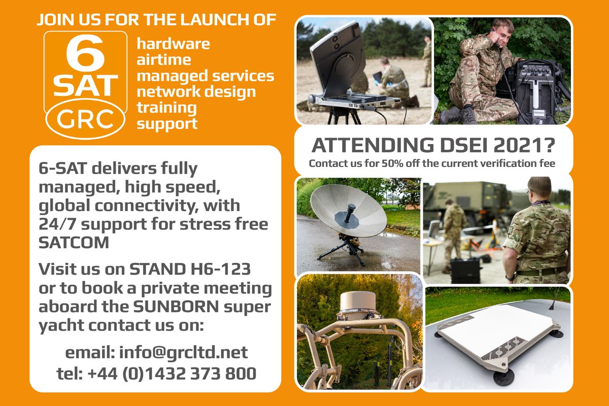 grcltd's tweet photo. Are you at #DSEI2021 in #London 14-17 September? Visit GRC and @Avanti_plc on stand H6-123 and get hands-on with world-leading #satellite solutions like the #GetSat Microsat ideal for #defence users looking for awesome #satcom on-the-move at speed ππ‘π https://t.co/gjWjpuRQqz