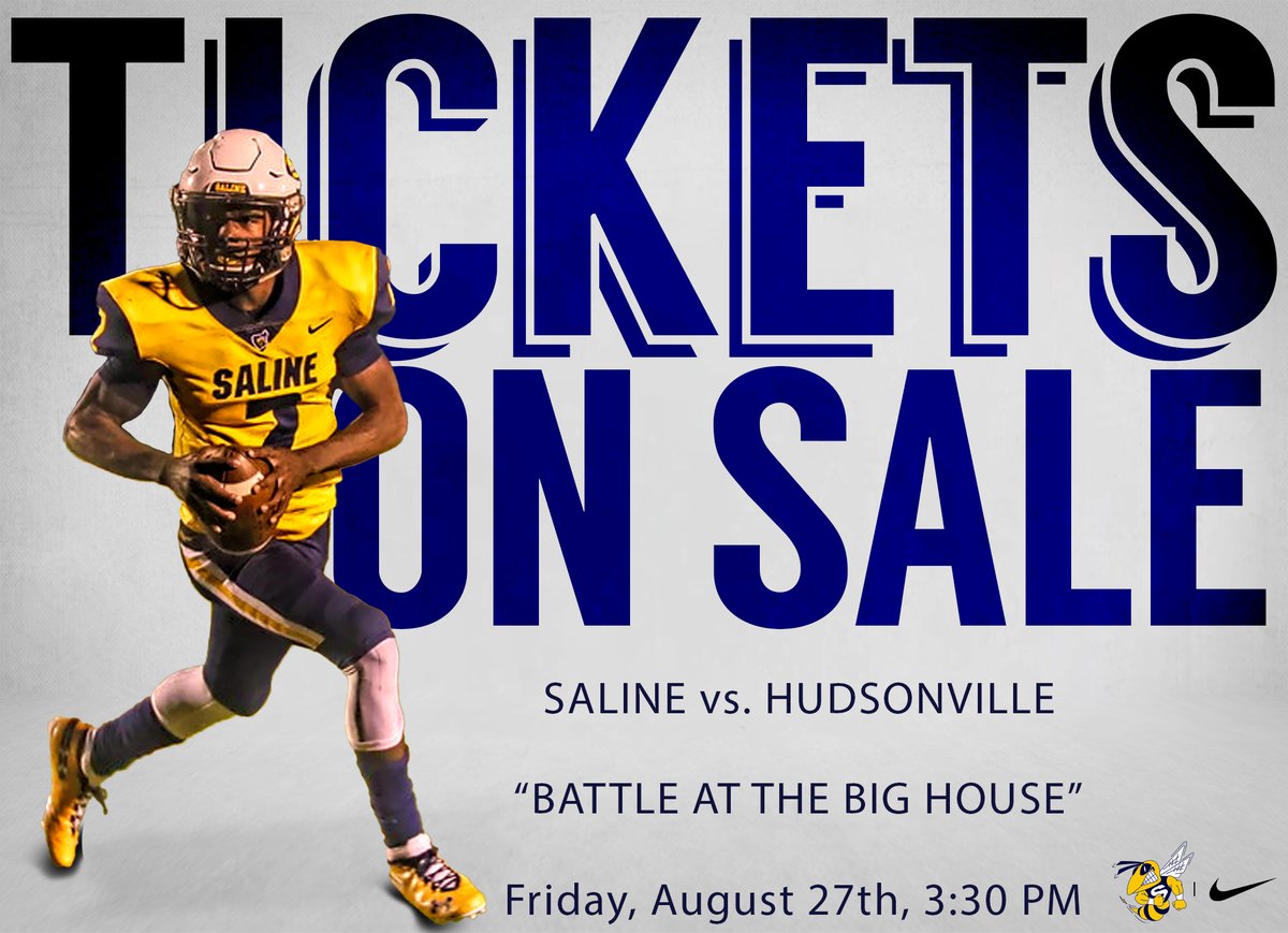 🏟️Battle at the Big House🏟️

📅 Friday, August 27th.  3:30 PM Kickoff at Michigan Stadium

🎟️ Tickets are now on sale. Please follow this link for information on how to buy tickets and when/where to pick them up.  Tickets can be purchased ONLINE ONLY 

salinehornets.com/2021/08/18/bat…