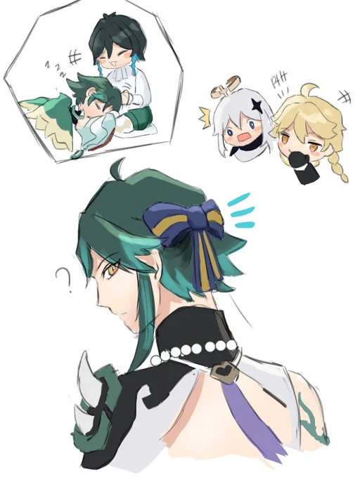 I don't know how to caption this tho but Xiao look cute with Venti's bow tho 

#xiaoven 
