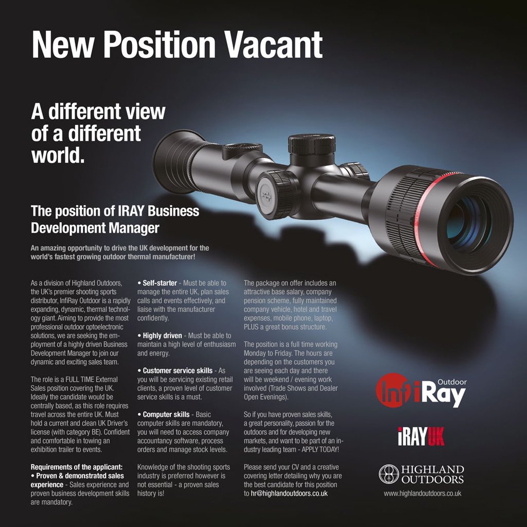 WE’RE RECRUITING!

Do you have what it takes to be the Business Development Manager for @infirayuk? 

If you think you’ve got what it takes let us know why you’re the best person for the job and email your CV to hr@highlandoutdoors.co.uk today.