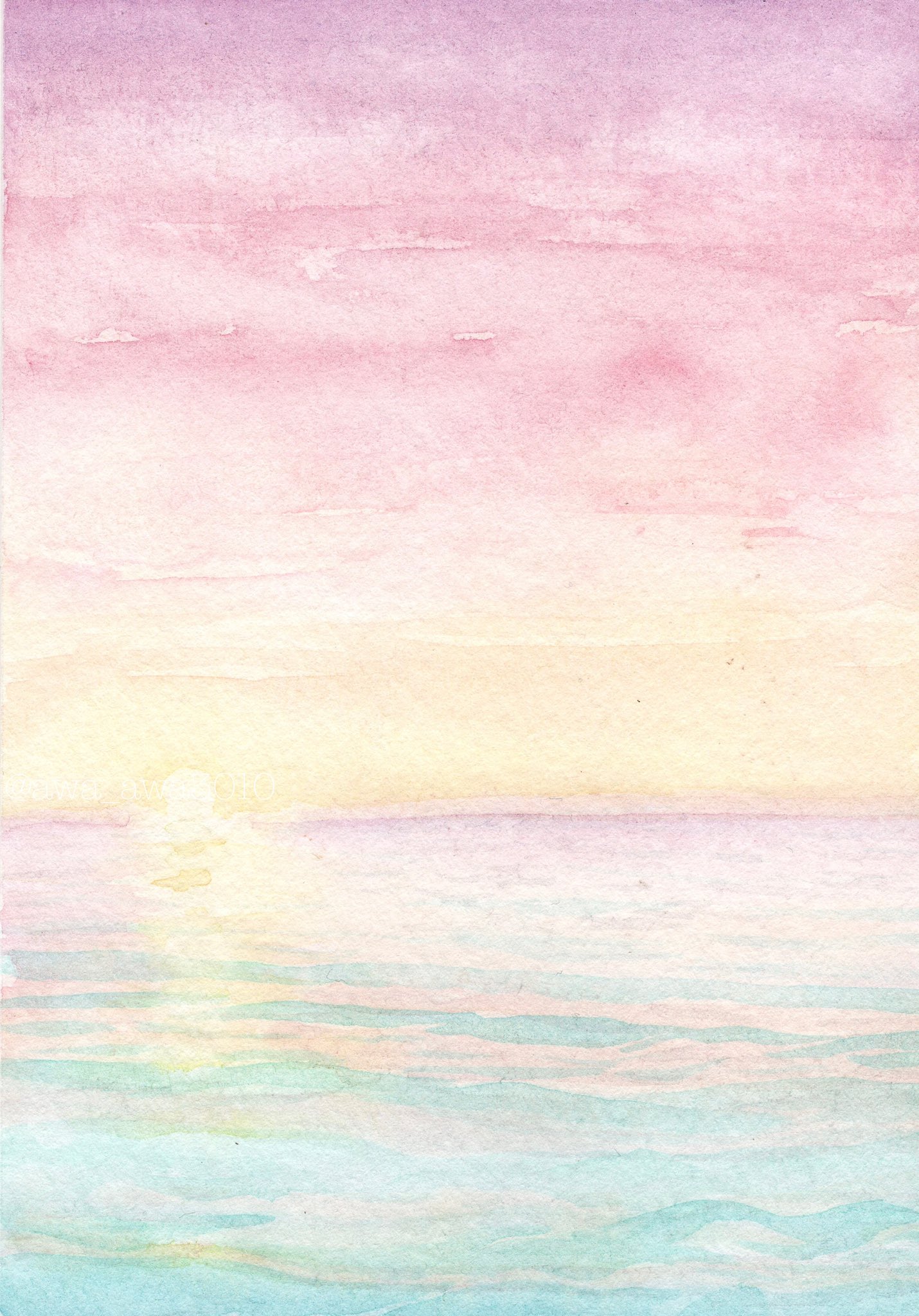 Awa Tropical Sea トロピカル イラスト かわいい パステルカラー 透明水彩 イラスト 絵 水彩 水彩画 海 Sunsetpainting Watercolorartist Watercolorart Watercolor Painting Watercolorpainting Tropical Hawaiiantropic Sunsetsky