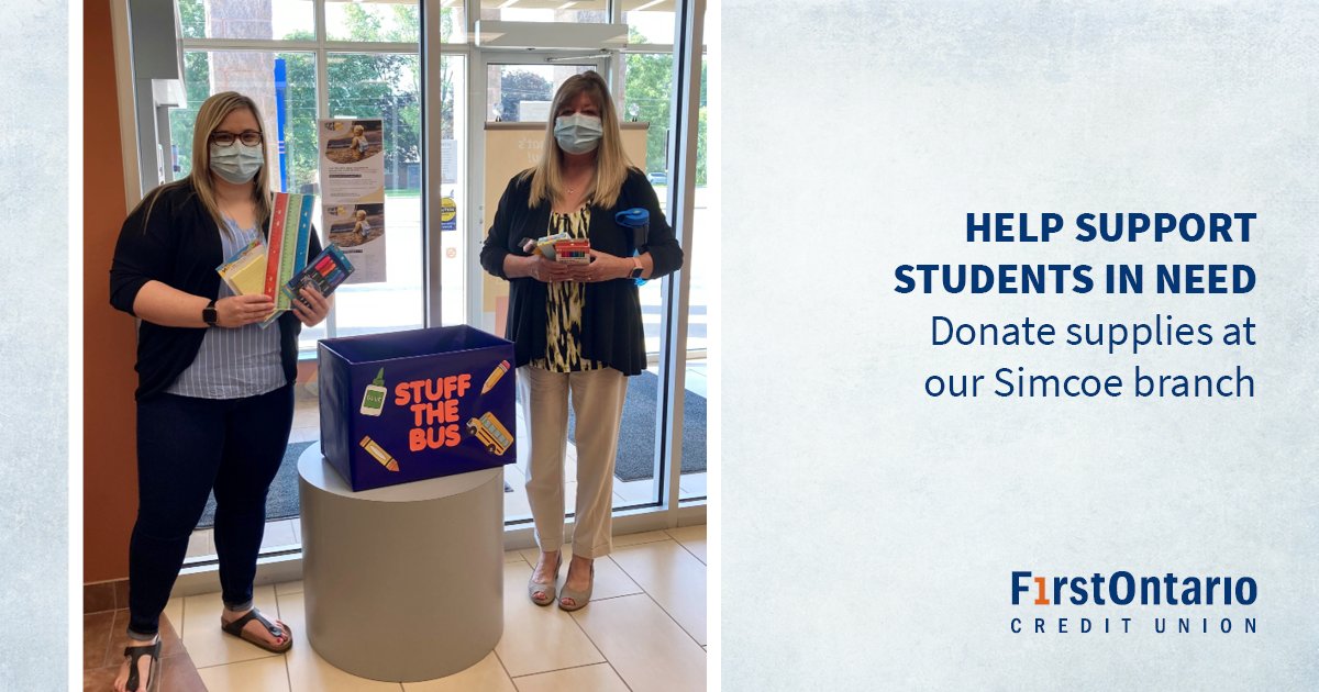 This is the last week for <a href="/UnitedWayofHN/">United Way of Haldimand and Norfolk</a>'s Stuff the Bus program, and our Simcoe branch (107 Queensway East, Simcoe) is one of the drop-off points for schools supplies that will be distributed to over 600 students in need. #FirstONCommunity