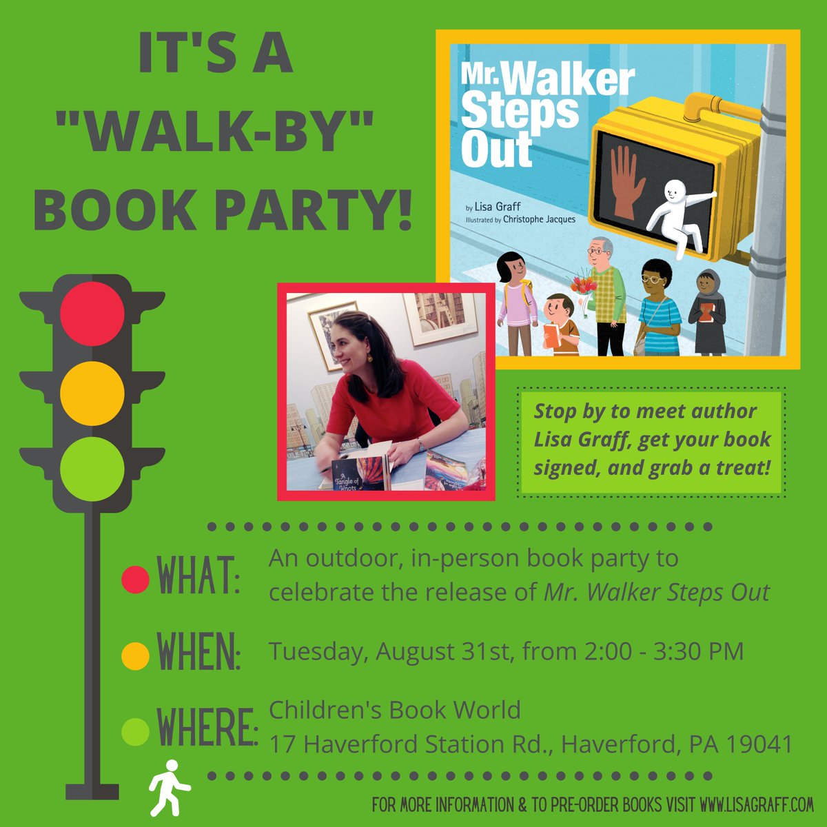 Philly-area friends! I'm having a "walk-by" book party for my new picture book, MR. WALKER STEPS OUT! I hope you can come, bc I miss humans &amp; would love to see you! If you're not local consider pre-ordering to help me celebrate instead. :) <a href="/CBWHaverford/">Children's Book World</a>  tinyurl.com/k7na88mv