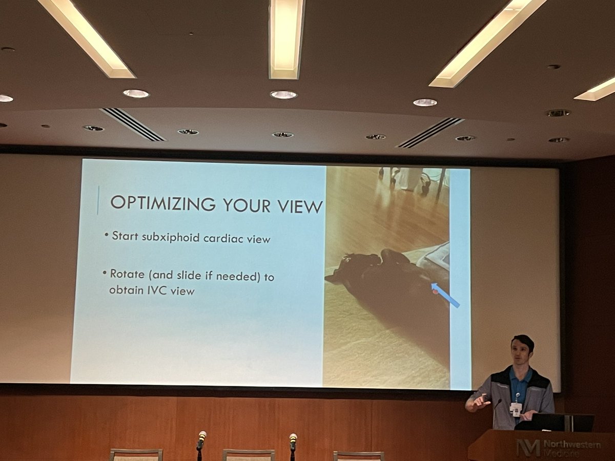 NorthwesternEM's tweet photo. Turns out #PetsofNUEM are perfect ultrasound models! Here PGY-2 Eric Power’s doggo Neo demonstrates positioning for IVC ultrasound during Dr. Power’s Ultrasound Minute #EMconf https://t.co/U8IPIvYdn1