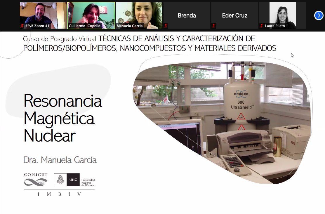 lazarolabffyb's tweet photo. Seguimos con el #curso #virtual de técnicas de #caracterización para el estudio de #materiales #polímeros #biopolímeros #nanomateriales #MOFs #MaterialesHíbridos #FFyB #UBA #Posgrado hoy nos acompaña la Dra @manuelaegarcia de la @unc_cordoba para deleitarnos sobre #RMN #NMR https://t.co/3v5TjJAGcw