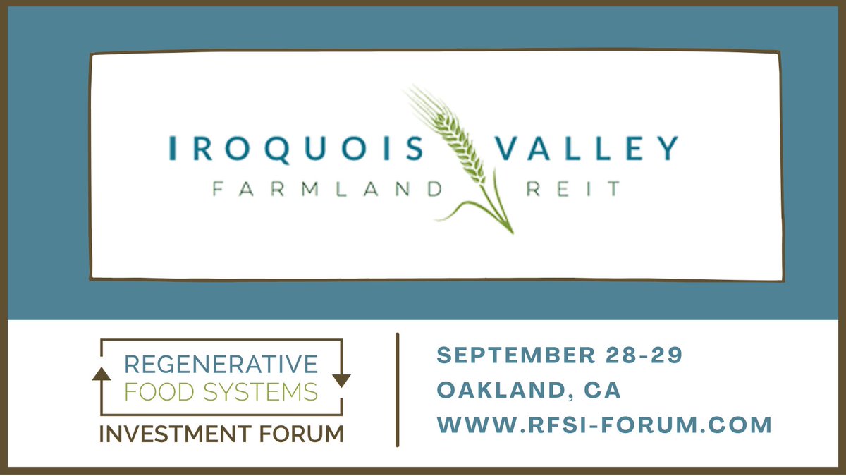 Regenerative Food Systems Investment (@invest_regenag) on Twitter photo Pleased to welcome <a href="/iroquois_valley/">Iroquois Valley Farmland REIT</a> Farmland REIT as Diamond Sponsor of our 2021 RFSI Forum! Thank you for your continued support and the amazing work you do!
Join their team and many others in Oakland on September 28-29: rfsi-forum.com/current-forum
#regenerativeagriculture #farming Pleased to welcome <a href="/iroquois_valley/">Iroquois Valley Farmland REIT</a> Farmland REIT as Diamond Sponsor of our 2021 RFSI Forum! Thank you for your continued support and the amazing work you do!
Join their team and many others in Oakland on September 28-29: rfsi-forum.com/current-forum
#regenerativeagriculture #farming