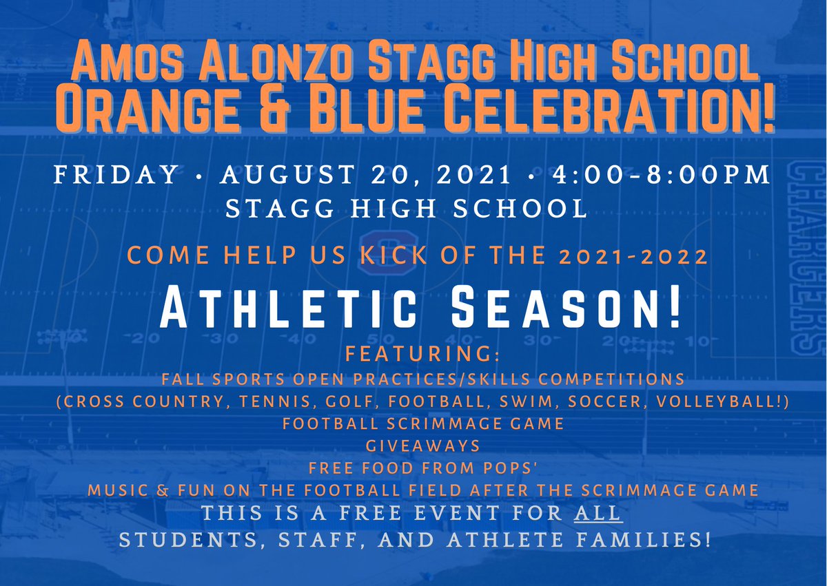 We are thrilled to see our Chargers on Friday evening for a celebration to kick off the Athletic Season! Come and see our teams in action! <a href="/StaggAthletics/">StaggAthletics</a> <a href="/imacedpsych/">Ian MacLeod, PhD</a> <a href="/Stagg_AD/">Jen Doede, CMAA, CIC</a>