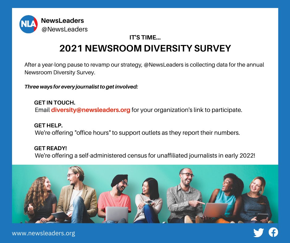 NewsLeaders's tweet photo. Journalists, help us get the word out! Ask your news organization to take the survey!
#MediaDiversity
#MoreLatinosInNews
#NABJ21
#AAJA21
#NLGJA21
#NAHJ21
#NAJA21
#IndigenousJournalists
#NativeJournalists
#RepresentationMatters
#DiversityMatters https://t.co/Xo2uUtjQsq