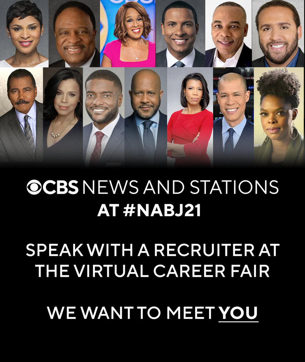 Don’t miss your chance to meet with <a href="/CBSNews/">CBS News</a> &amp; Stations recruiters at #NABJ21. Schedule an appointment at their booths via the virtual career fair Aug. 18-20.