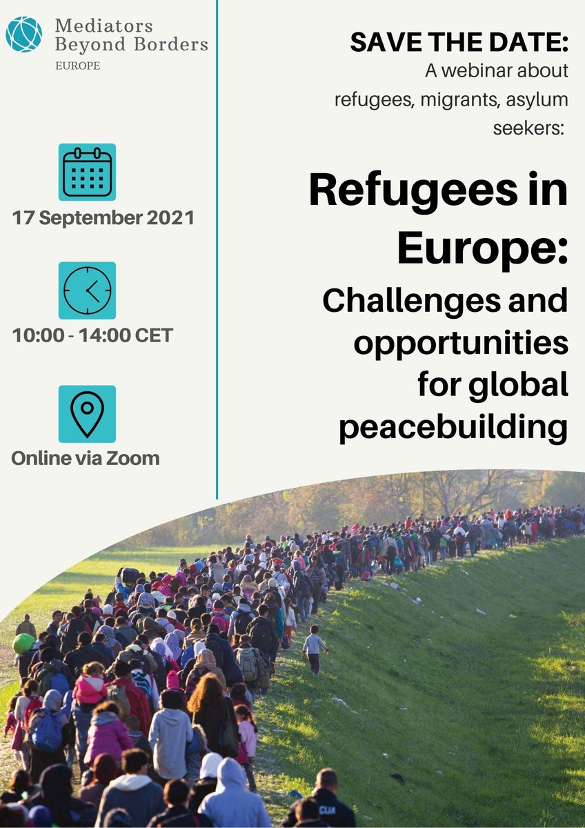 SAVE THE DATE! Tune in on the 17th of September to hear from a panel of experts in MBB Europe's webinar "Refugees in Europe: Challenges and opportunities for global peace building"

Look out for the link, coming soon!

#refugees #Europe #peace