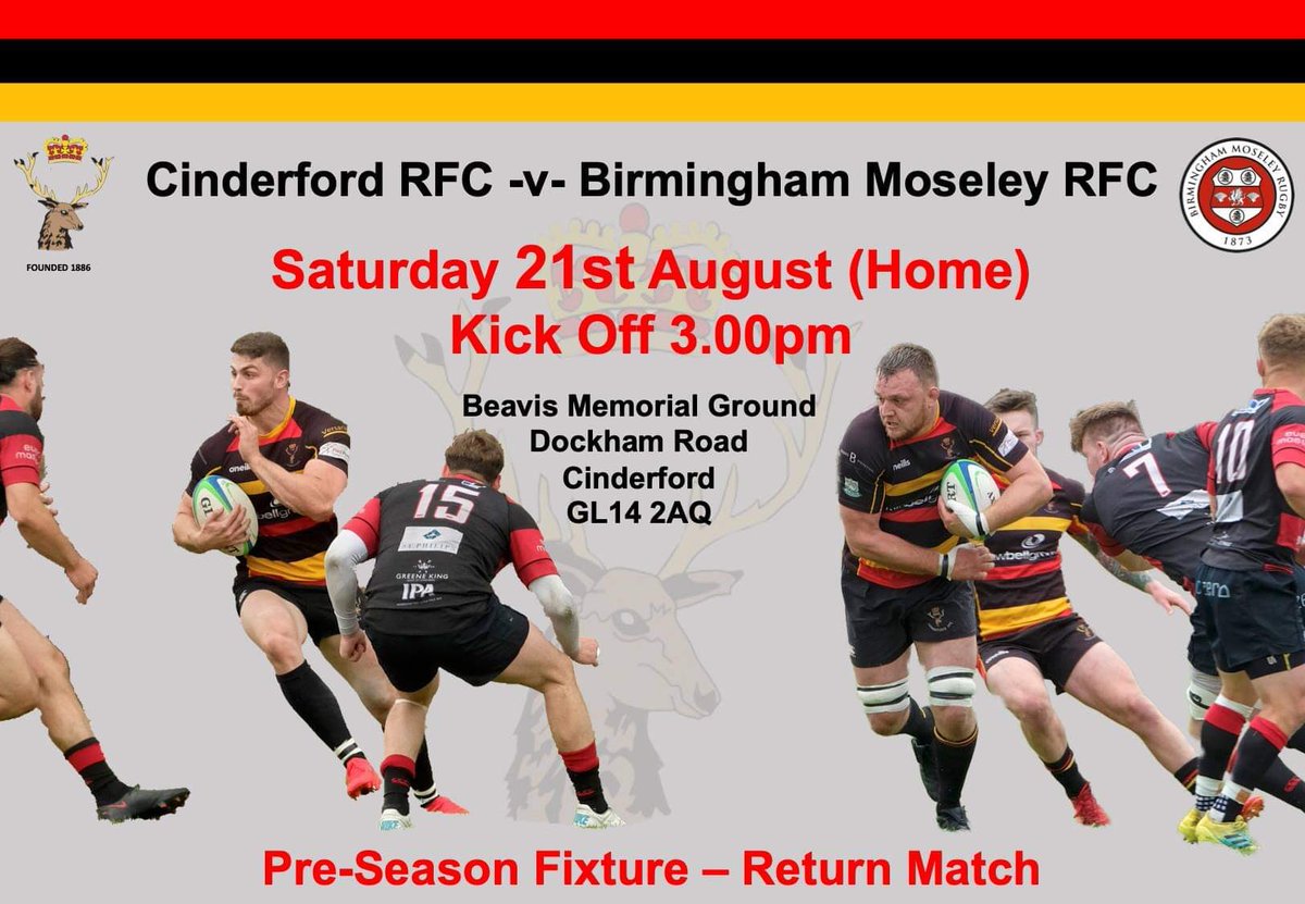 Cinderford RFC 🌲🏉 (@cinderfordrfc) on Twitter photo Our third pre-season fixture, and first game at home, is this Saturday 🦌
<a href="/MoseleyRugbyFC/">B'ham Moseley Rugby</a> make the trip to Dockham Road this Saturday as we look to continue our winning pre-season run in a memorial game played in tribute of Jack Adams and Richard ‘Moggsy’ Morgan 🙏🏼 Our third pre-season fixture, and first game at home, is this Saturday 🦌
<a href="/MoseleyRugbyFC/">B'ham Moseley Rugby</a> make the trip to Dockham Road this Saturday as we look to continue our winning pre-season run in a memorial game played in tribute of Jack Adams and Richard ‘Moggsy’ Morgan 🙏🏼