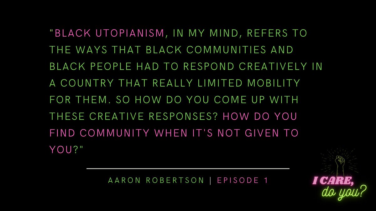 ICareDoYouPod's tweet photo. At the heart of every #utopian project is the question: how do you find community when it's not given to you?

@augiewatts drops more gems here in our first episode on Black Utopianism + radical social change: https://t.co/wQ8c35Dh9z

#ICareDoYou #CreatingCommunity https://t.co/FYYXZKzo78