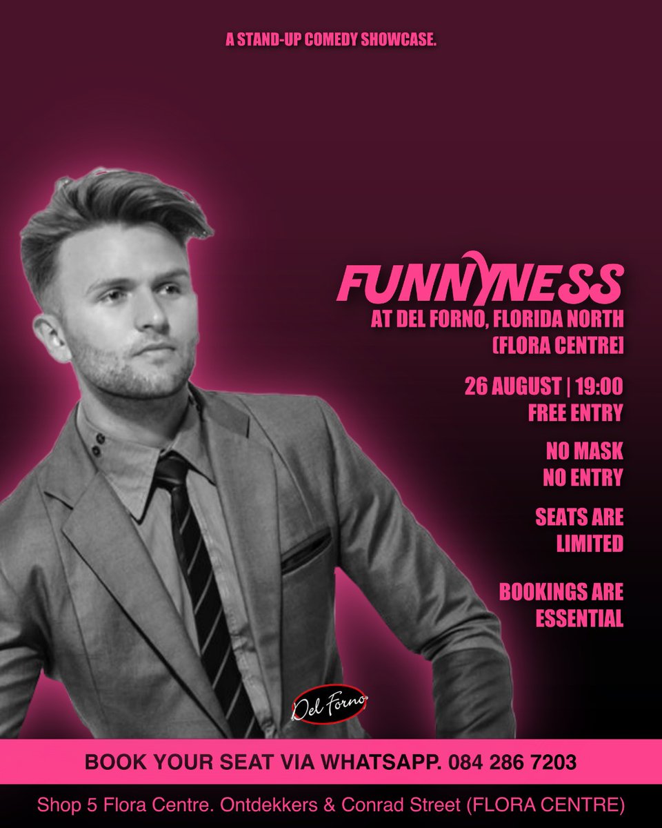 funnyness_sa's tweet image. we are delighted to be back at Del Fornos Flora Centre next week Thursday. 

It's free entry.
we promise you a great show.

#thefunnynesseffect 
#funnyness