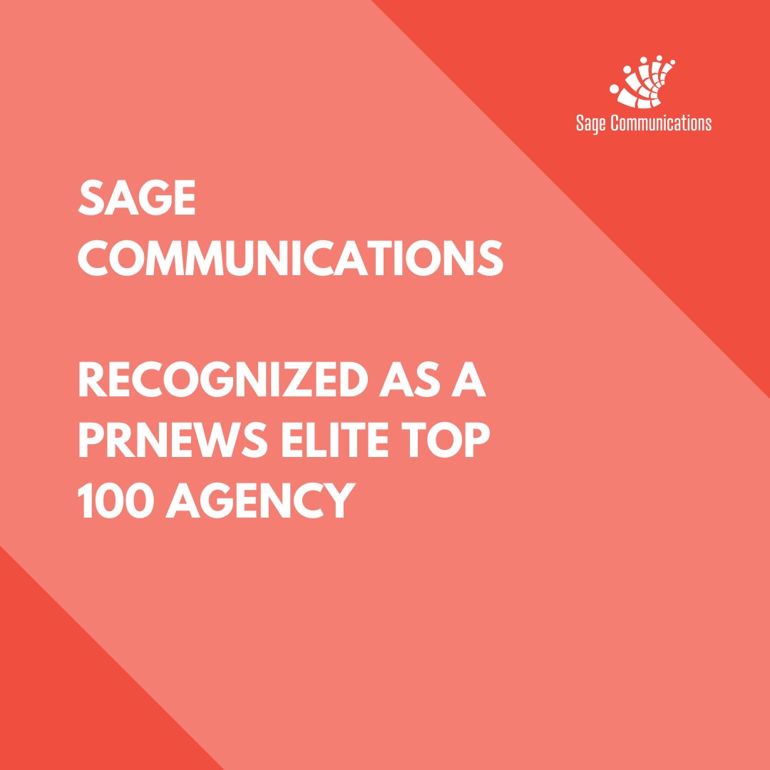 sagecomm's tweet photo. We are thrilled to be recognized as one of the top #communications firms on @PRNEWS’ #AgencyElite Top 100 List for our work with innovative #clients, guiding their #publicrelations and #marketing strategies. https://t.co/j2suyNsmUM https://t.co/N2rOcLOKqF