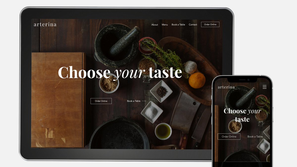 Arterina is a complete website for restaurants - with online order, table booking and contact with map location. Also it's fully responsive and customizable! 
Check it out here app.gumroad.com/mandarinastudi…

#restaurants #restaurant #webdesigner #Website #Websites #Wix #Webdesign