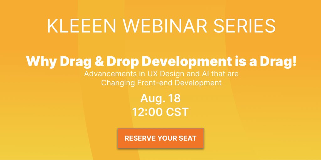 KleeenSoftware's tweet photo. Still time to register for today's Webinar "Why Drag &amp; Drop Development is a Drag!" Can't make it? Register anyway and we'll send you the recording.  https://t.co/3hHrZdEvK9 https://t.co/p8xVOLIl1n