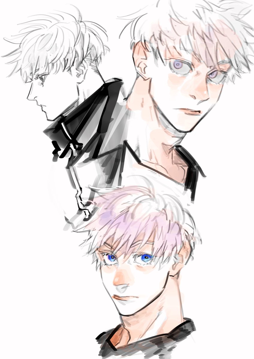 gojou satoru 1boy male focus blue eyes white hair closed mouth white background short hair  illustration images