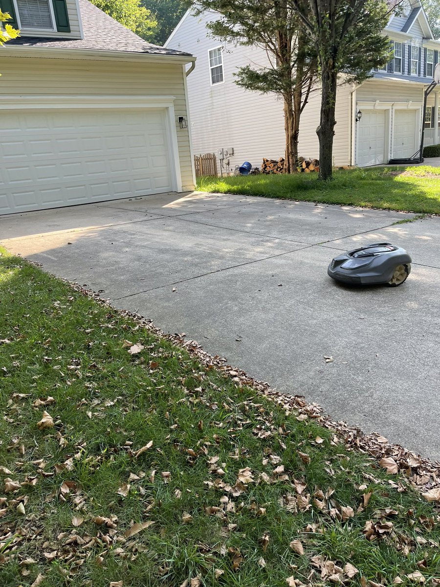 SaedMMohamed's tweet photo. I saw this autonomous #lawn mower cutting the lawn on Monday. It was still at it on Tuesday! I will stick to my reliable hand pushed mower for now. 
#automation #selfdriving #fail https://t.co/JcIoODkd3e