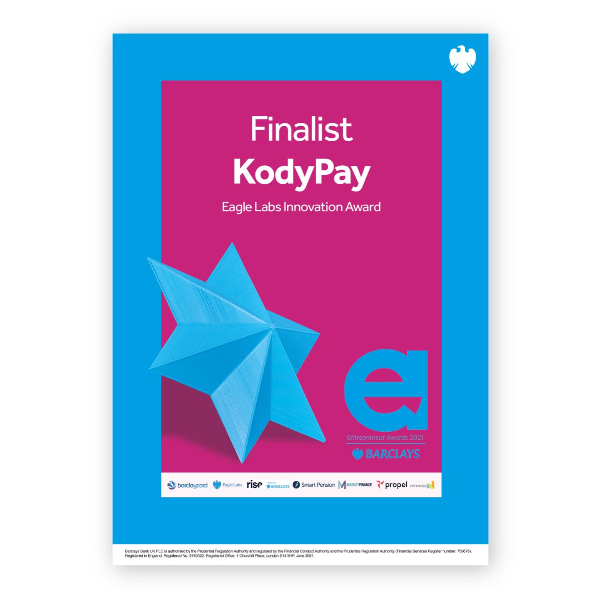 We’re thrilled to be named as a finalist in the #BarclaysEntprAwards 2021 for the <a href="/eagle_labs/">Eagle Labs</a> Innovation category. Thanks to @BarclaysEntpr for this fantastic opportunity.  Looking forward to the finals in October! Read more about us: kodypay.com

#fintech #kodypay